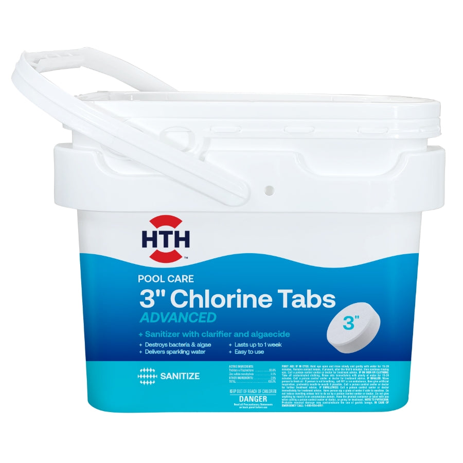 3 inch chlorine Advanced Tabs front of pail