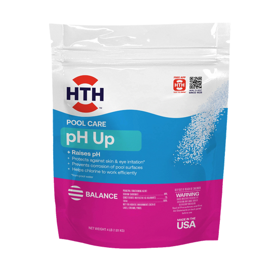 HTH pool pH increaser four pound pouch, front view