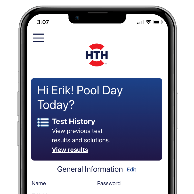 hth test to swim app home screen personalized per user