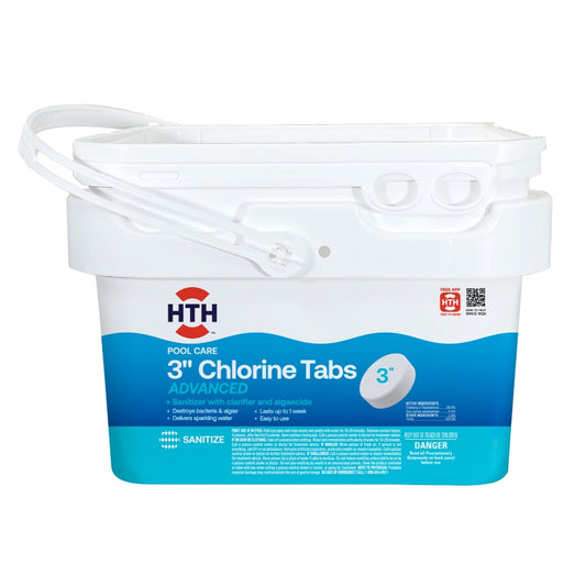 HTH Chlorine Tabs Advanced 5lb front of pail