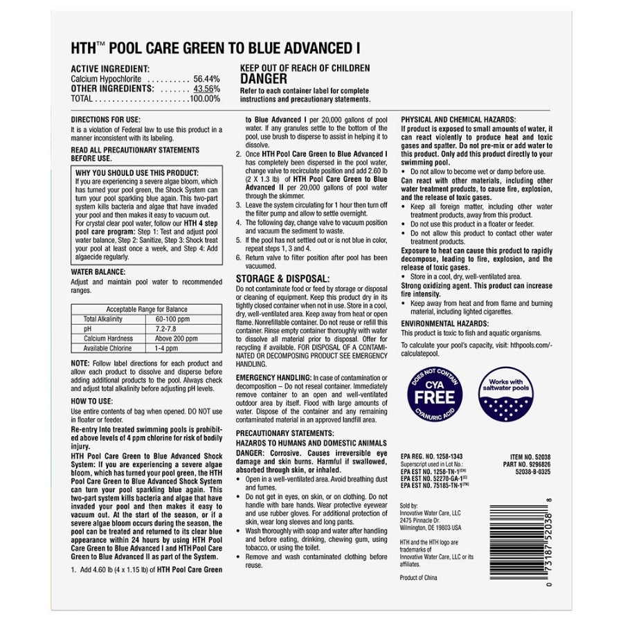 HTH™ Pool Care Green to Blue Advanced: Blue Pool Shock