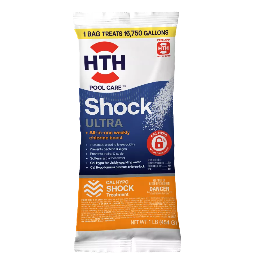HTH Shock Ultra cal hypo pool shock treatment bag for weekly chlorine boost and water clarity