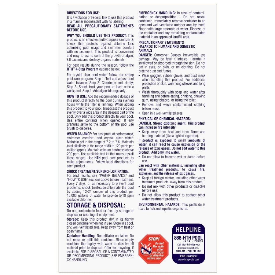 HTH™ Pool Salt Shock: Fast Dissolving Dichlor Shock