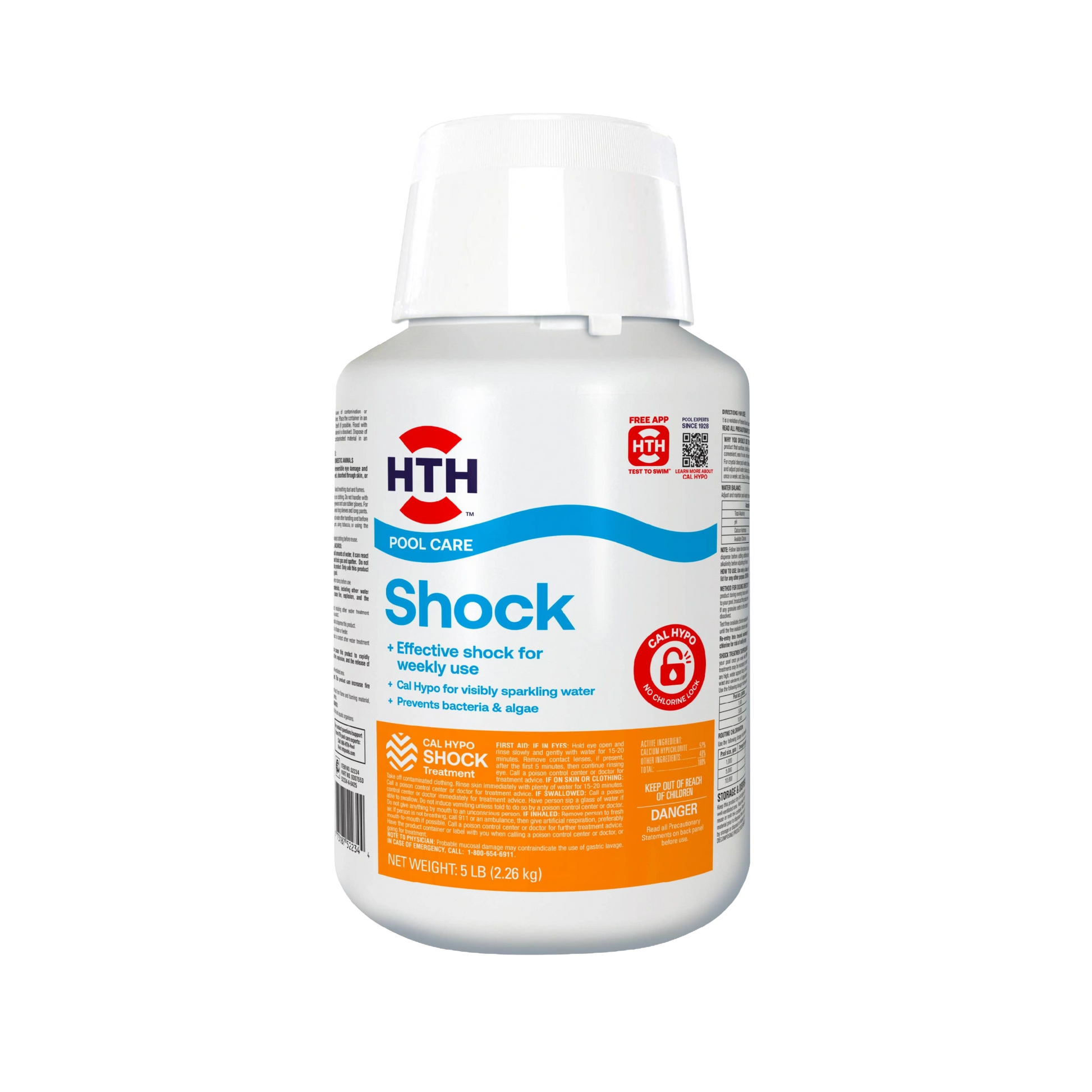 hth pool shock 5 lb bottle with front label