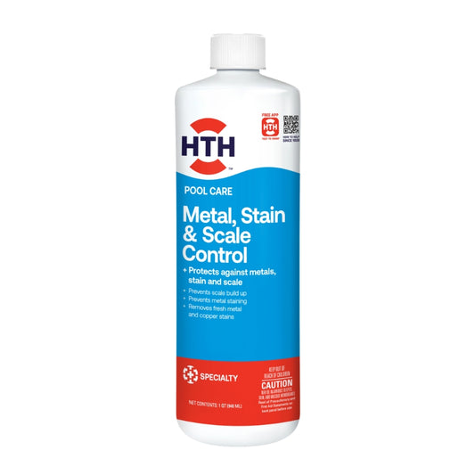 HTH Metal, Stain and Scale Control 1 qt front of bottle