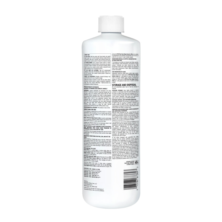 HTH Algae Guard Plus 28 oz back of bottle