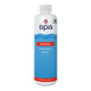 A bottle of HTH spa Care Defoamer with a blue and white label, designed to remove foam from spas and hot tubs.