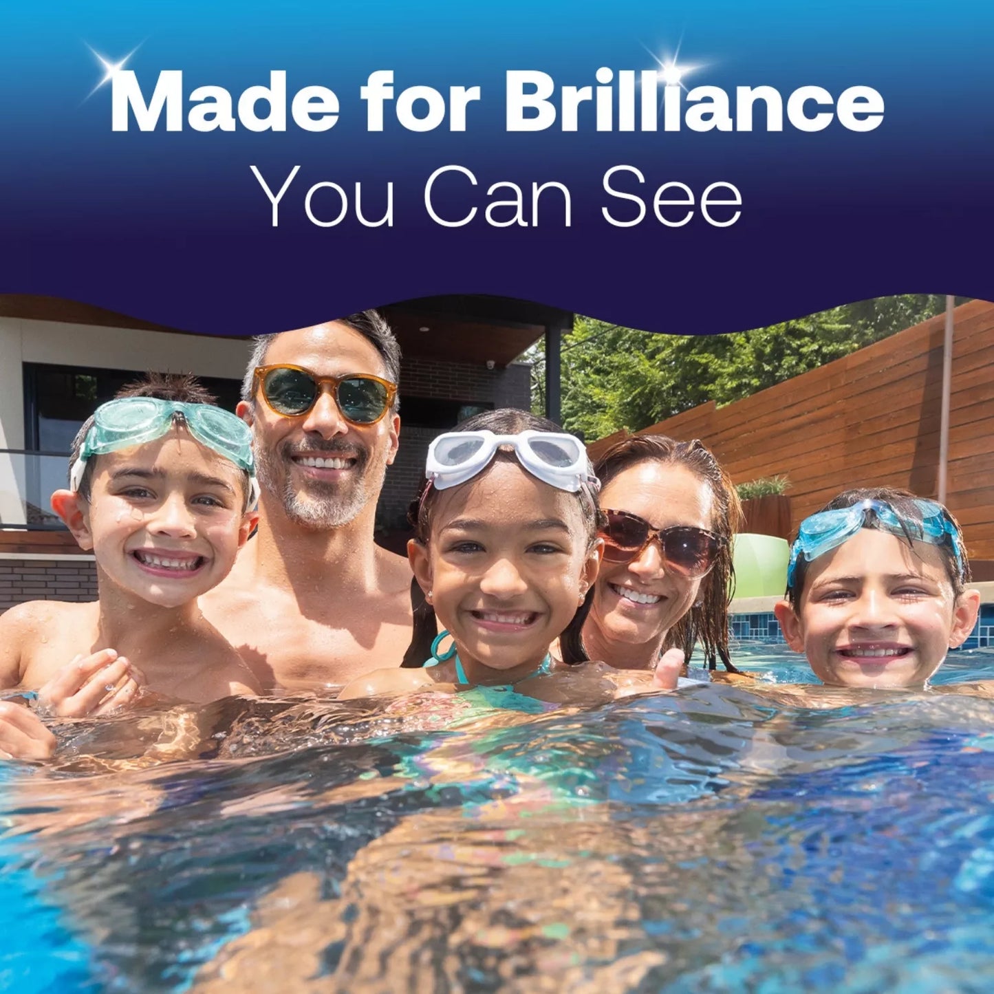 family enjoys brilliant pool water with cal hypo tablets