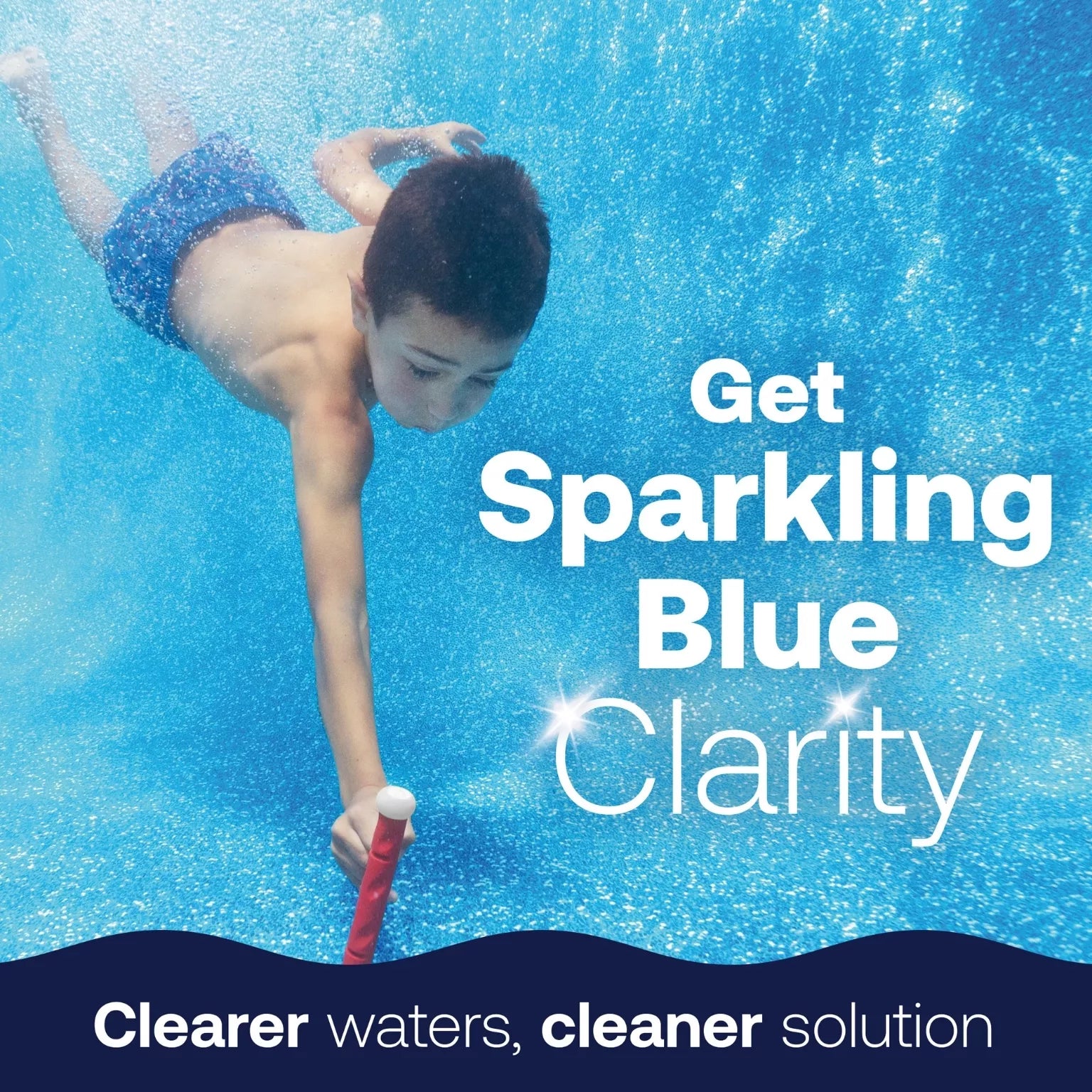 swimmer reaches through sparkling blue pool water
