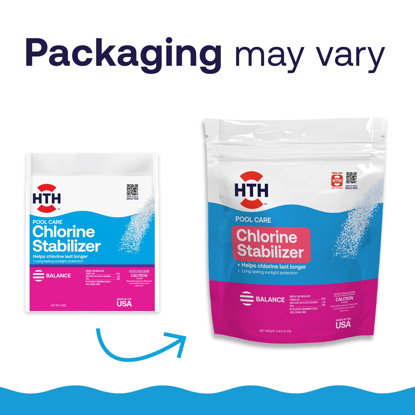 two packaging designs for four pound chlorine stabilizer
