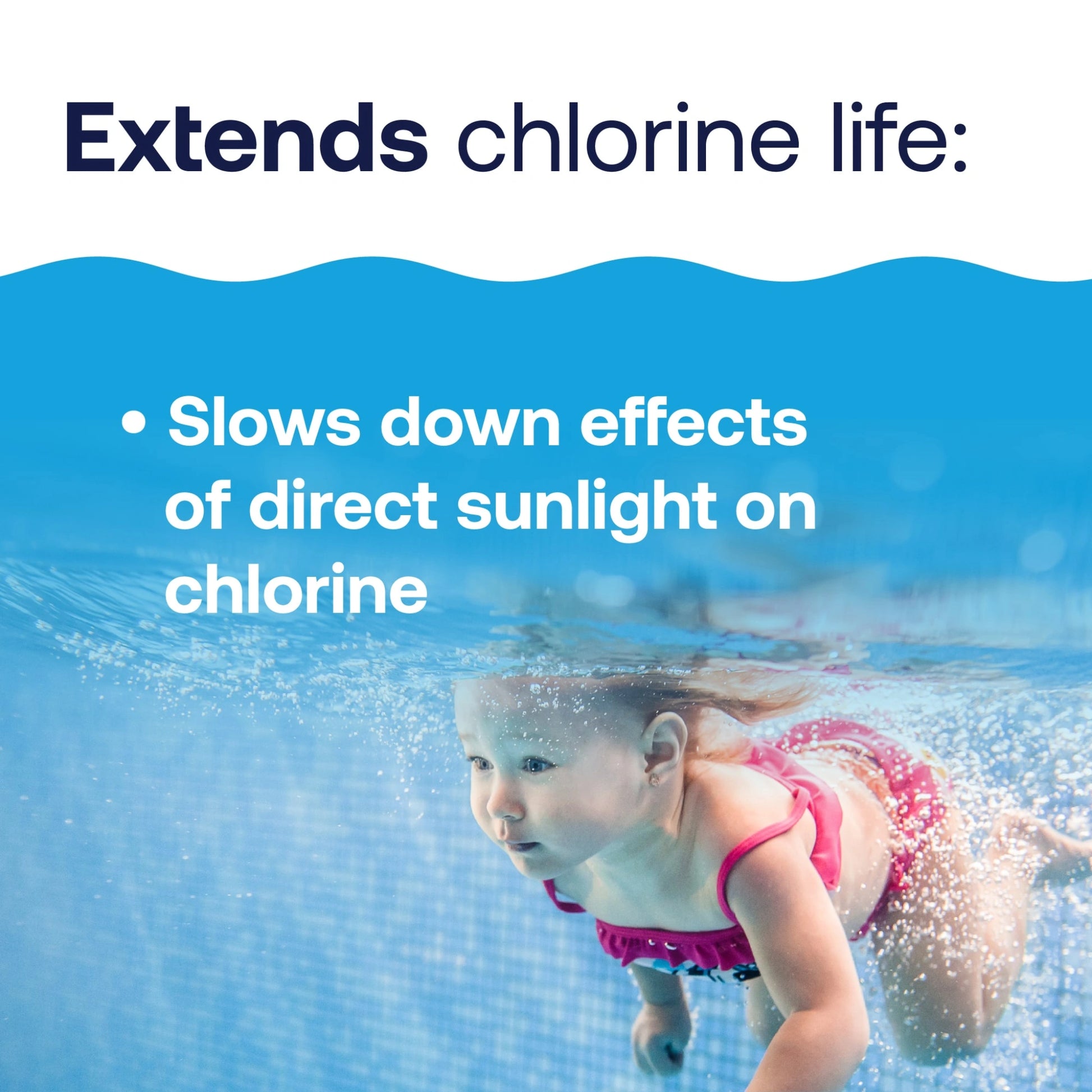 child swimming beneath chlorine sunlight protection message