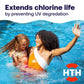 mother and child beneath chlorine protection message