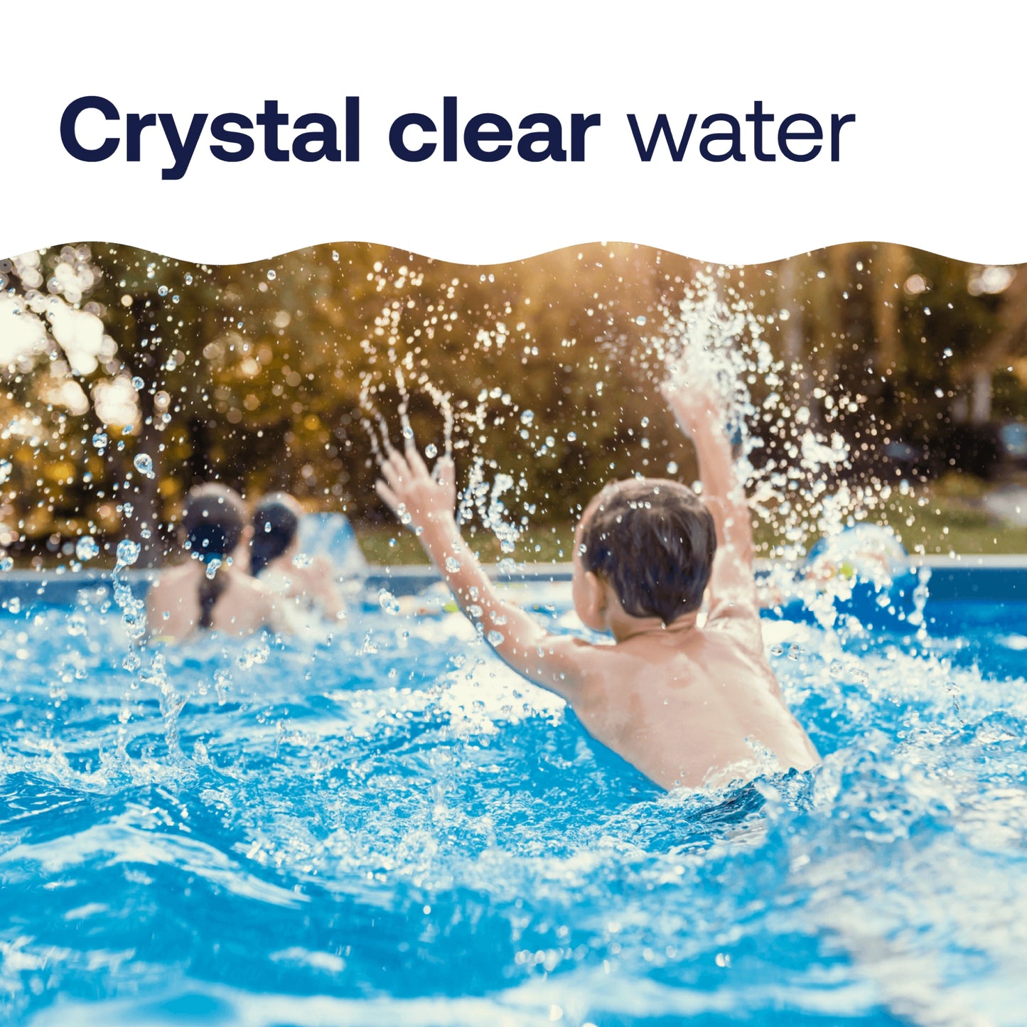 children play in clear water treated with chlorine tablets