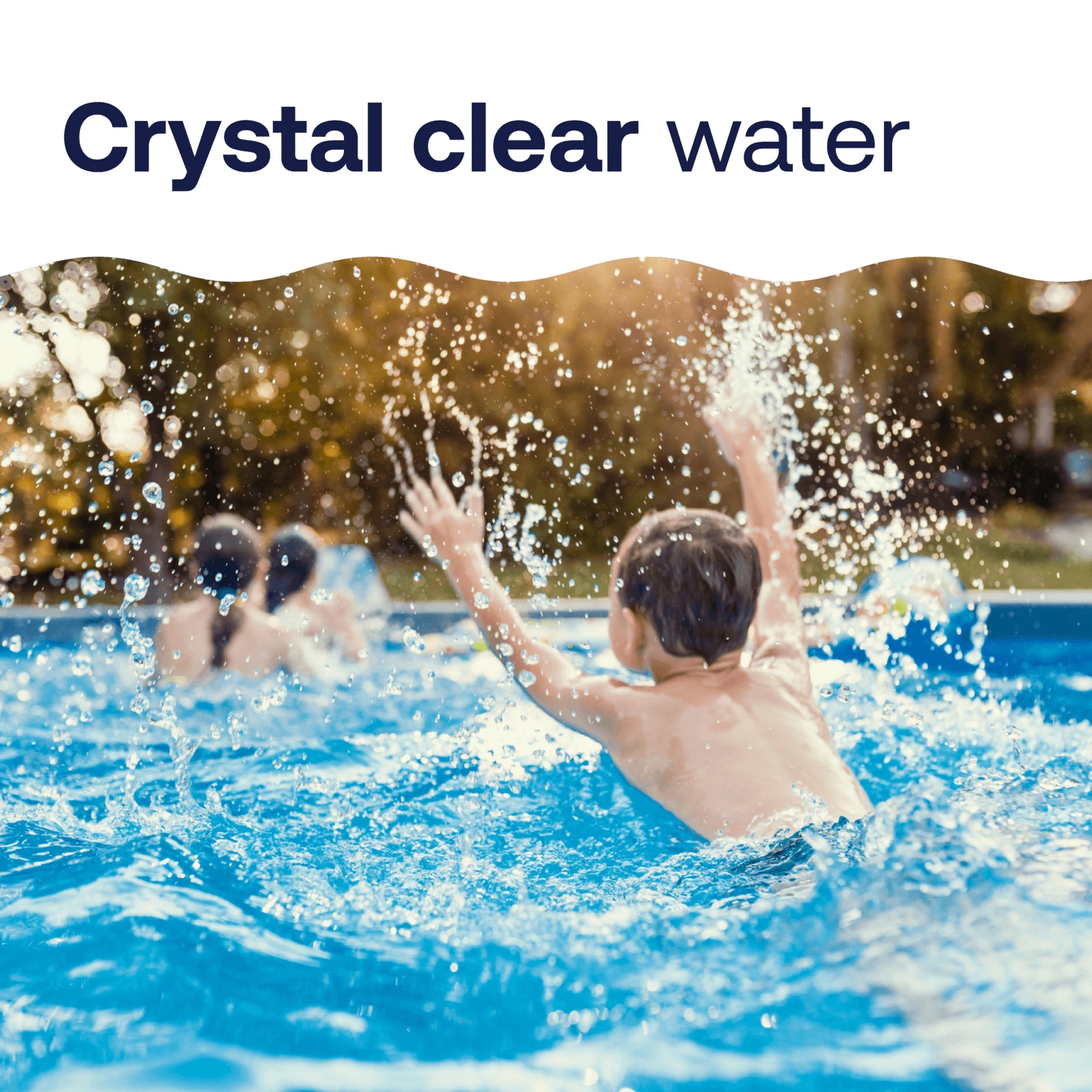 children play in clear water treated with chlorine tablets