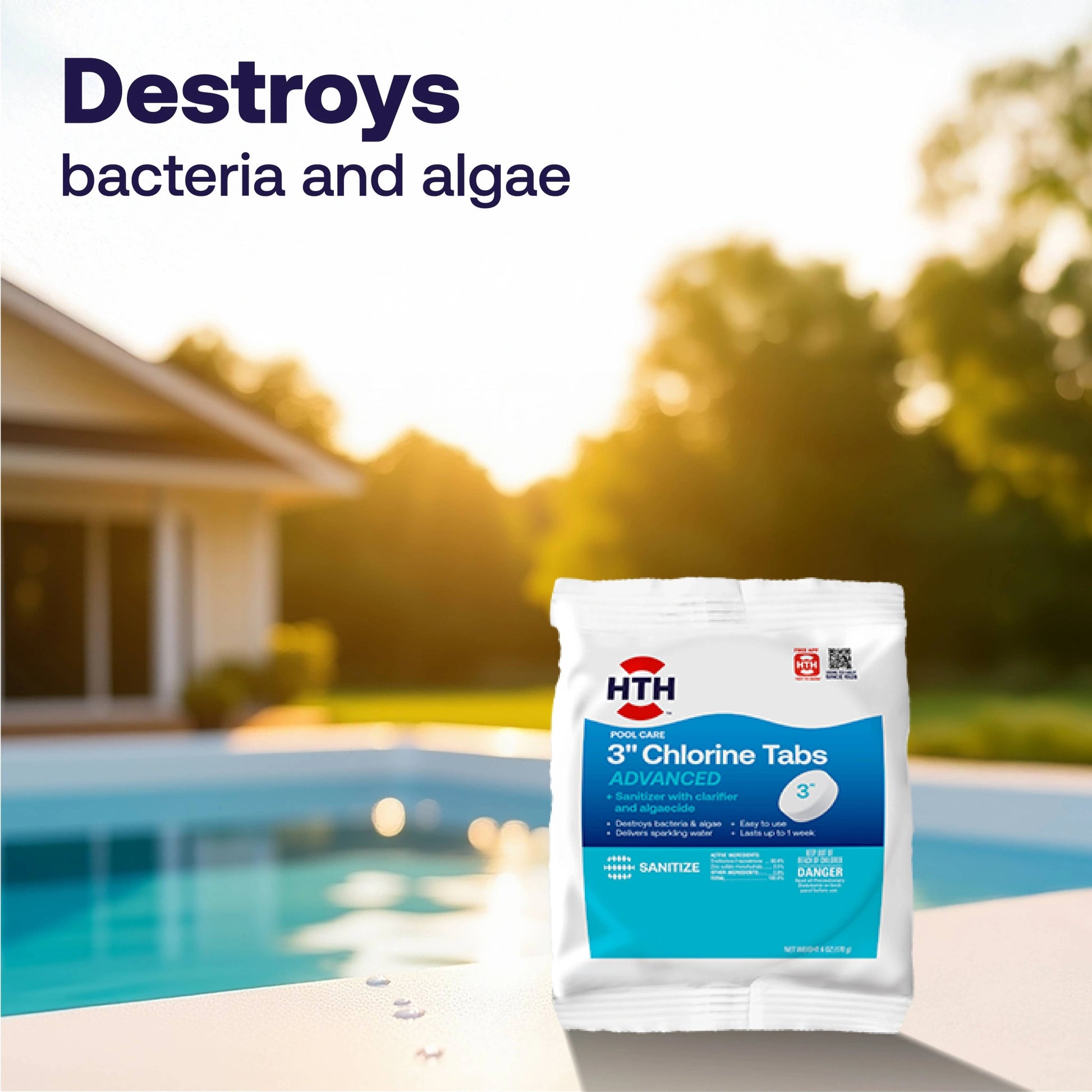hth chlorine tablets destroy pool bacteria and algae