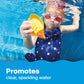 child swims below clear water promise from chlorine tablets