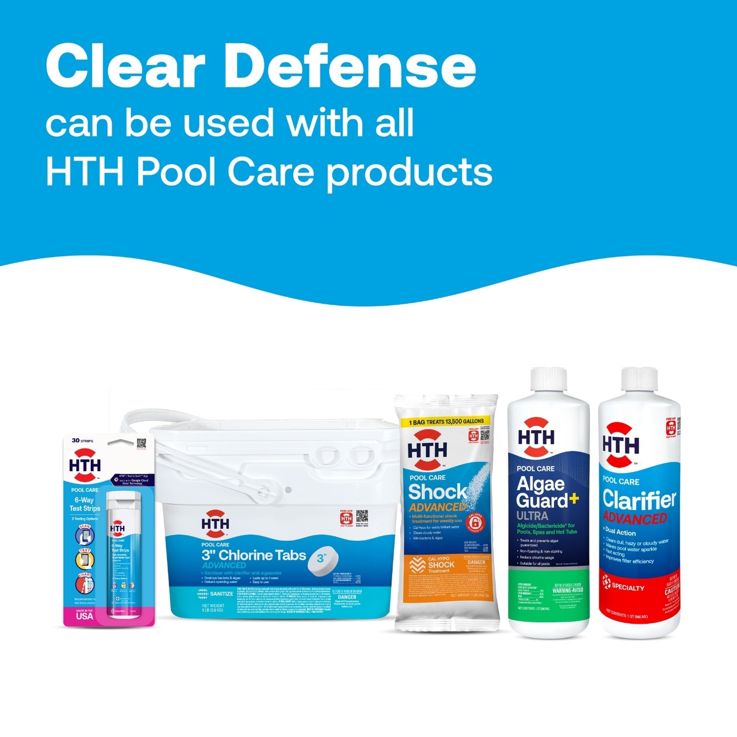 pool algae preventer displayed with compatible hth products