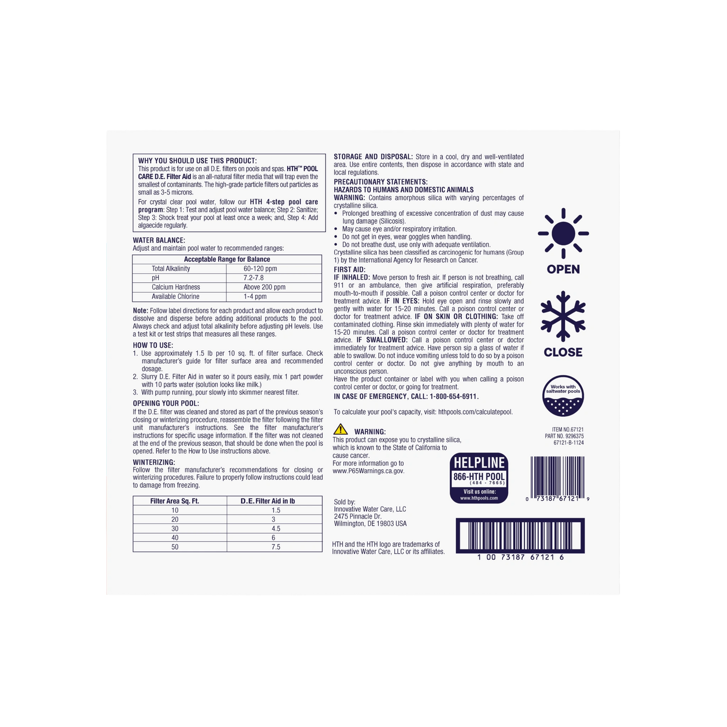 back of hth de pool filter aid box