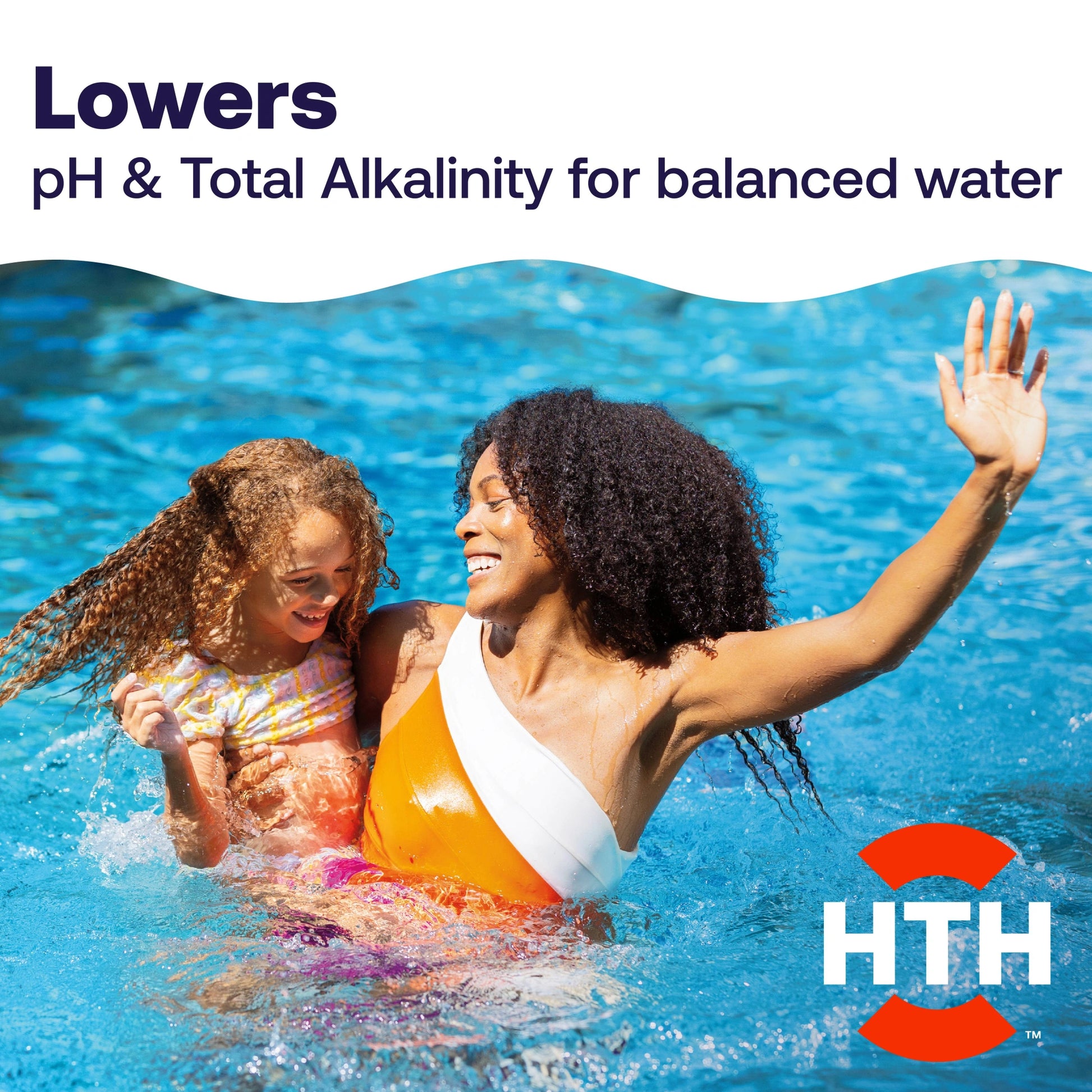 hth pool ph decreaser pouch beside blue swimming pool