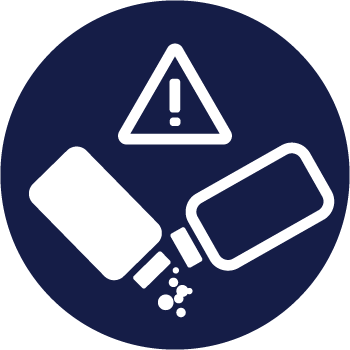 Warning symbol with a triangle and exclamation mark on a blue background