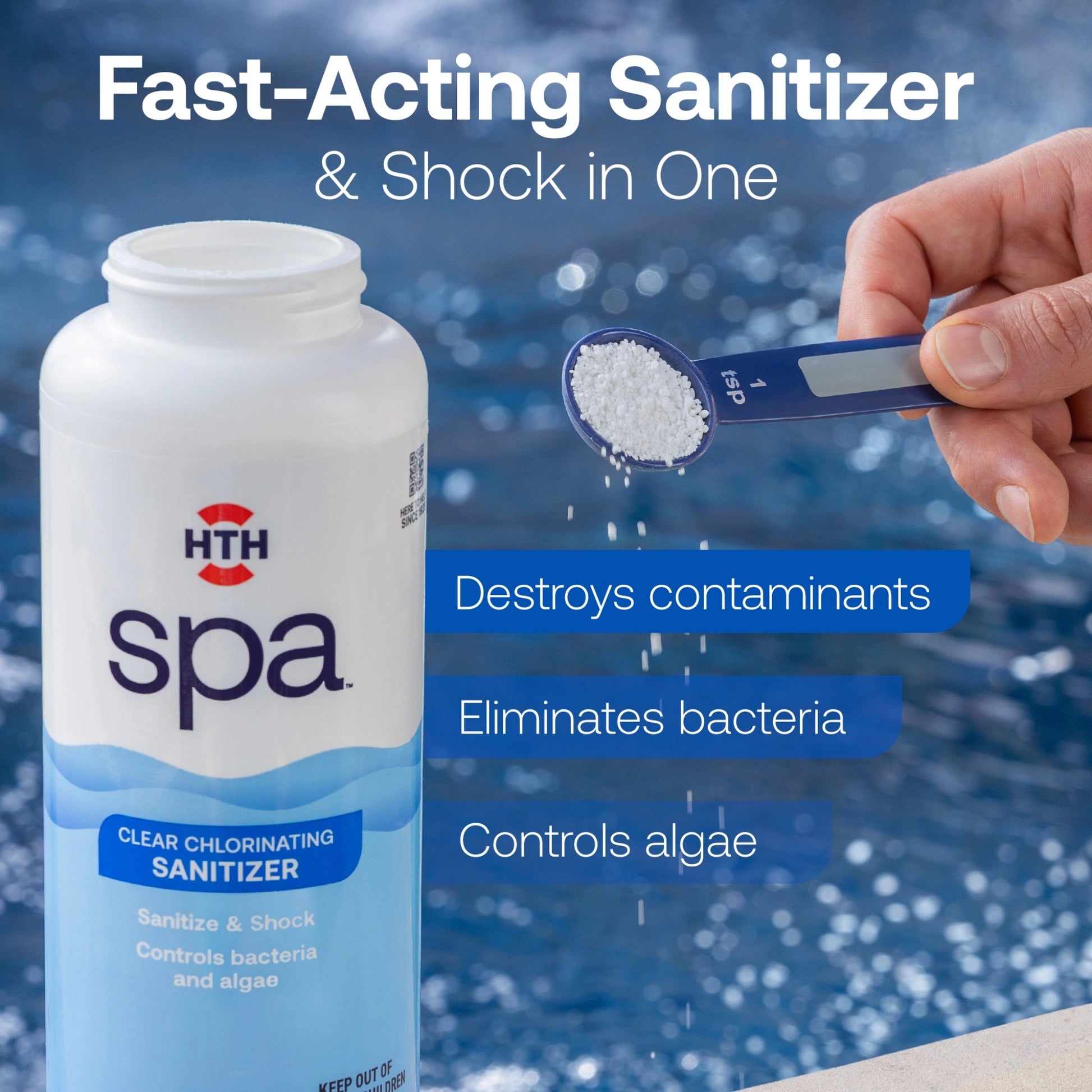 fast-acting hot tub sanitizer and shock controls contaminants