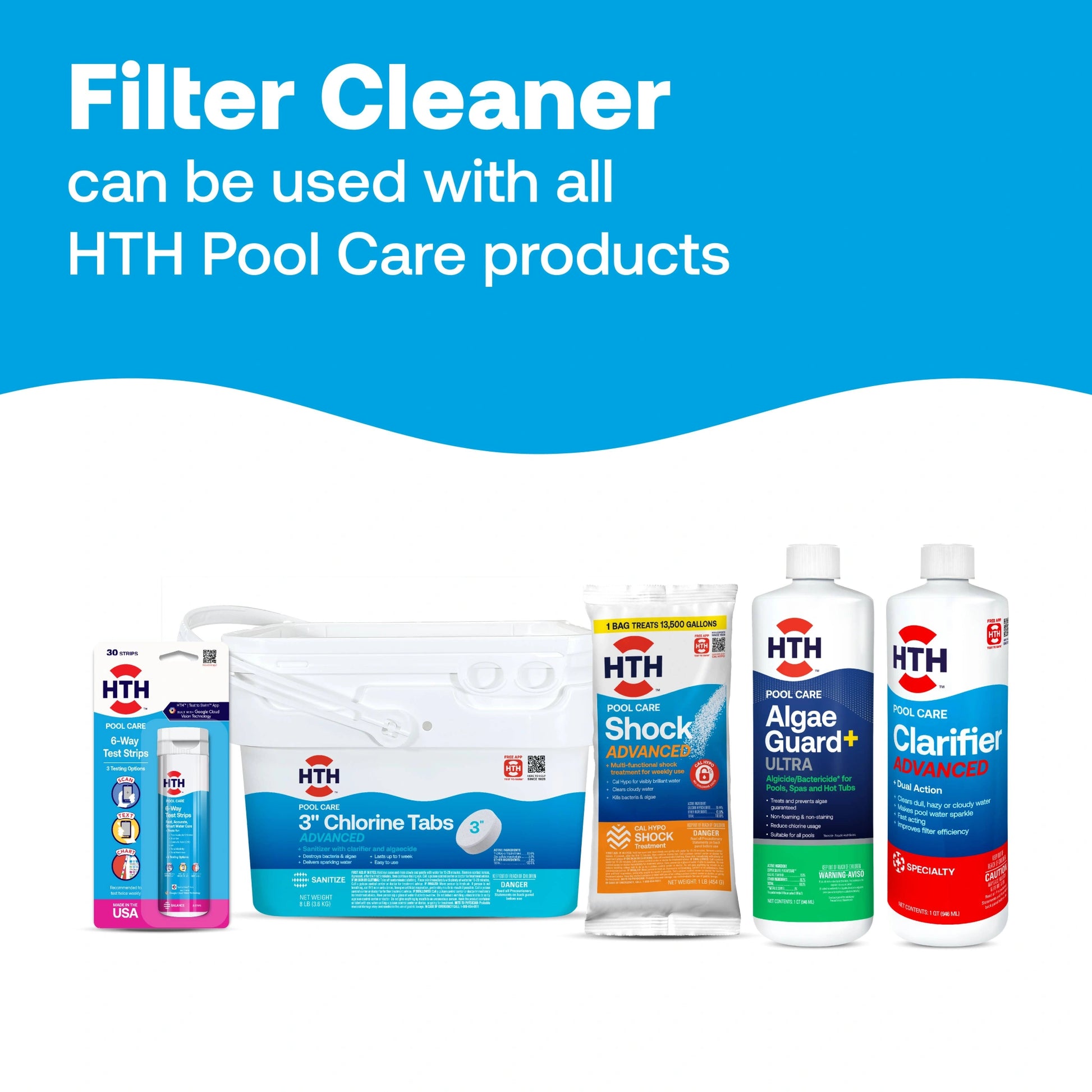 pool filter cleaner displayed with compatible hth products