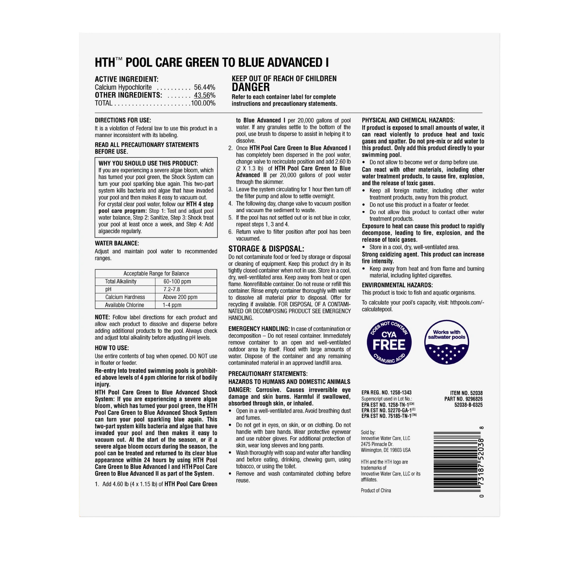back label of hth green to blue treatment kit