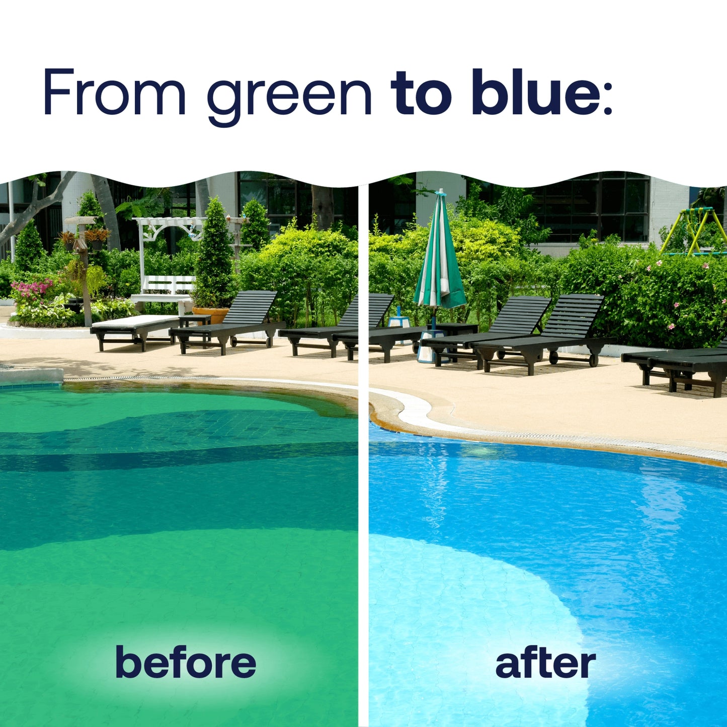 before and after green to blue pool transformation