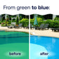 before and after green to blue pool transformation