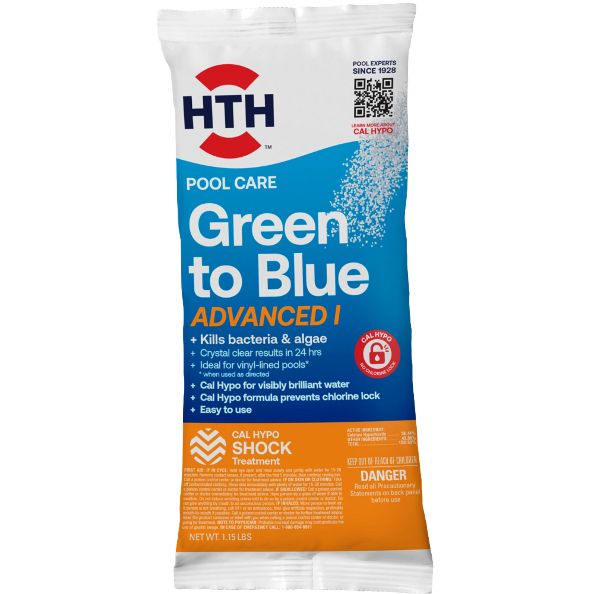 front packet of green to blue pool shock treatment
