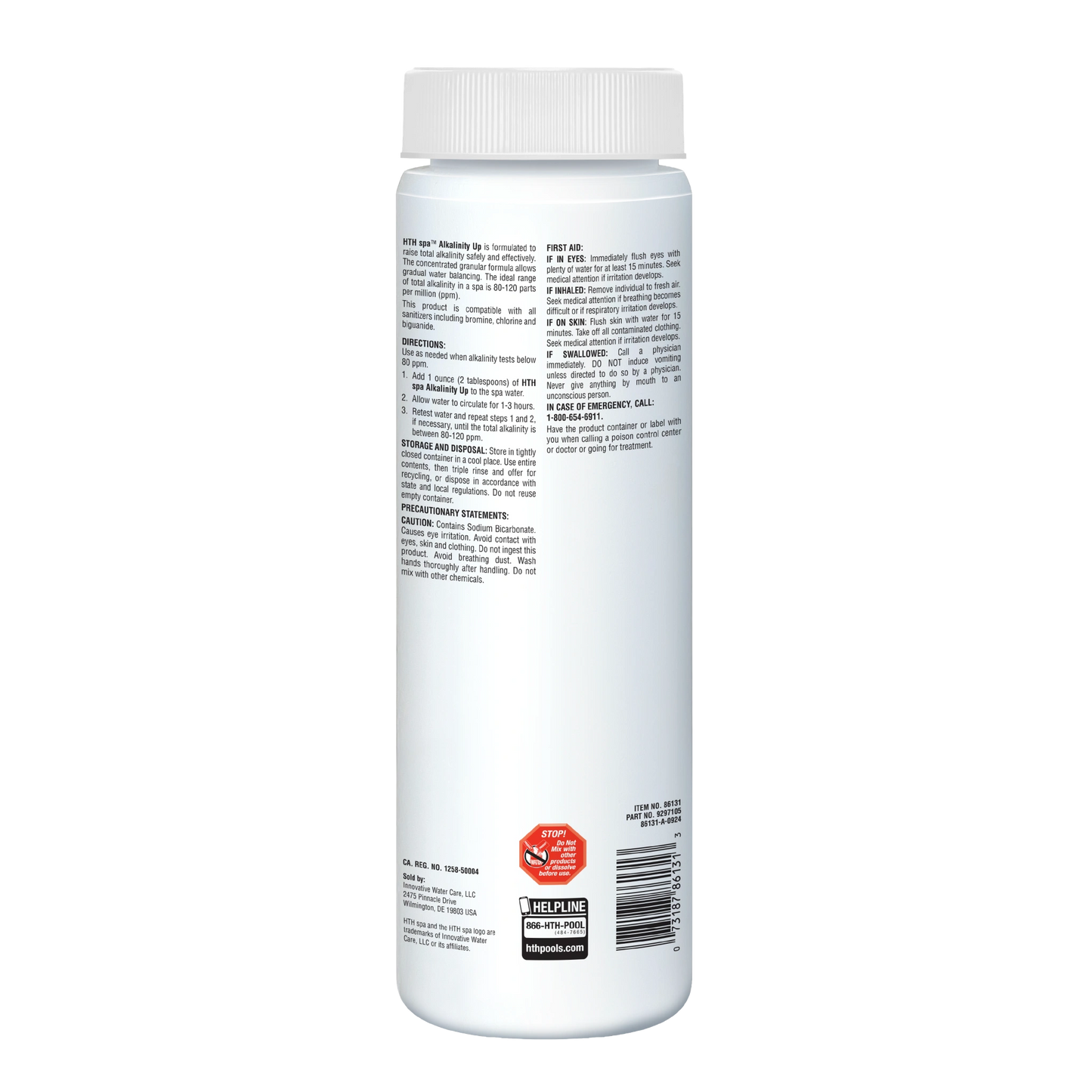 back of hth hot tub alkalinity increaser 2.5 lb