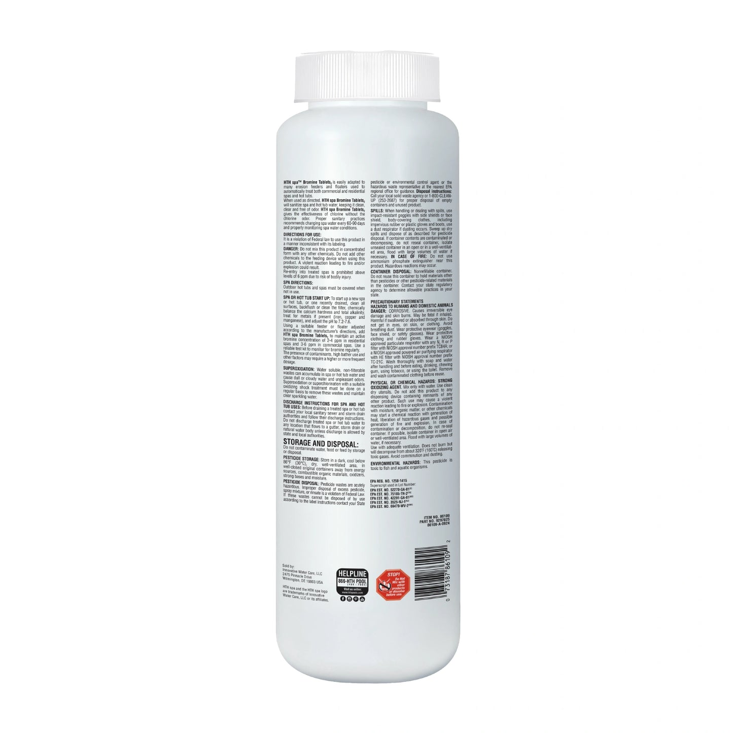 back of hth hot tub bromine tablets 2 lb