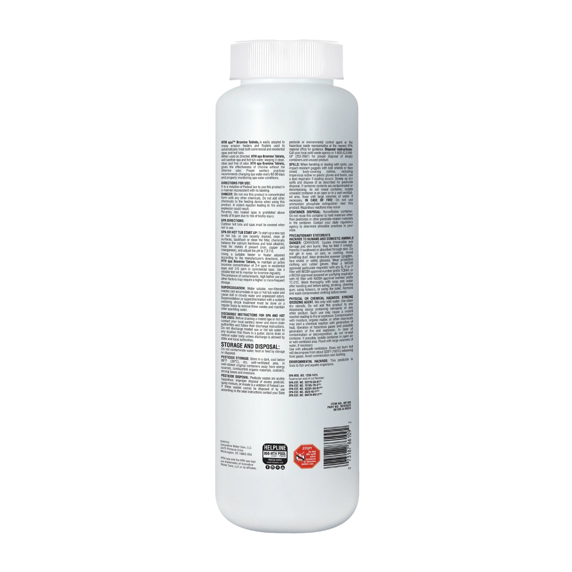back of hth hot tub bromine tablets 2 lb