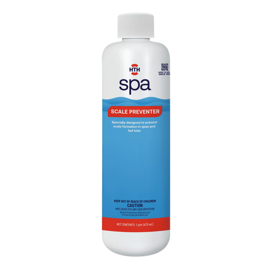 HTH hot tub scale preventer bottle front