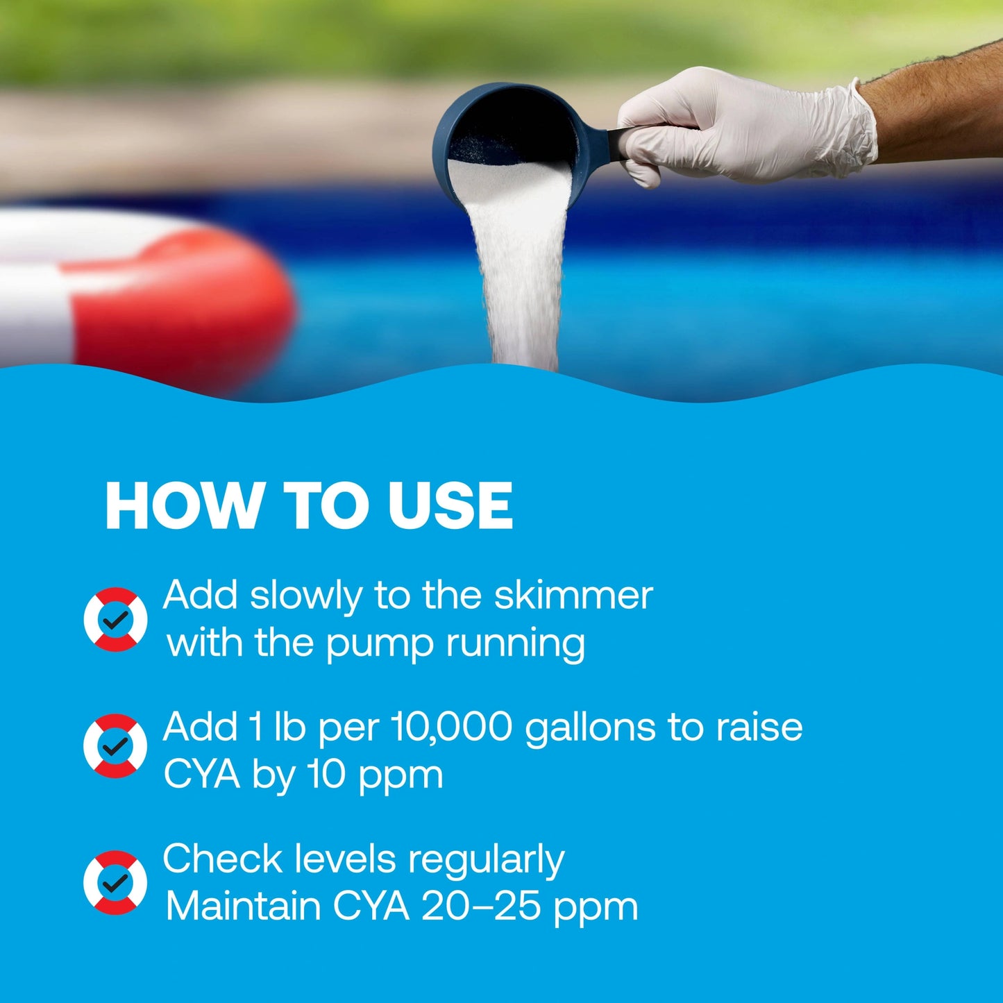 illustrated directions for adding stabilizer through pool skimmer