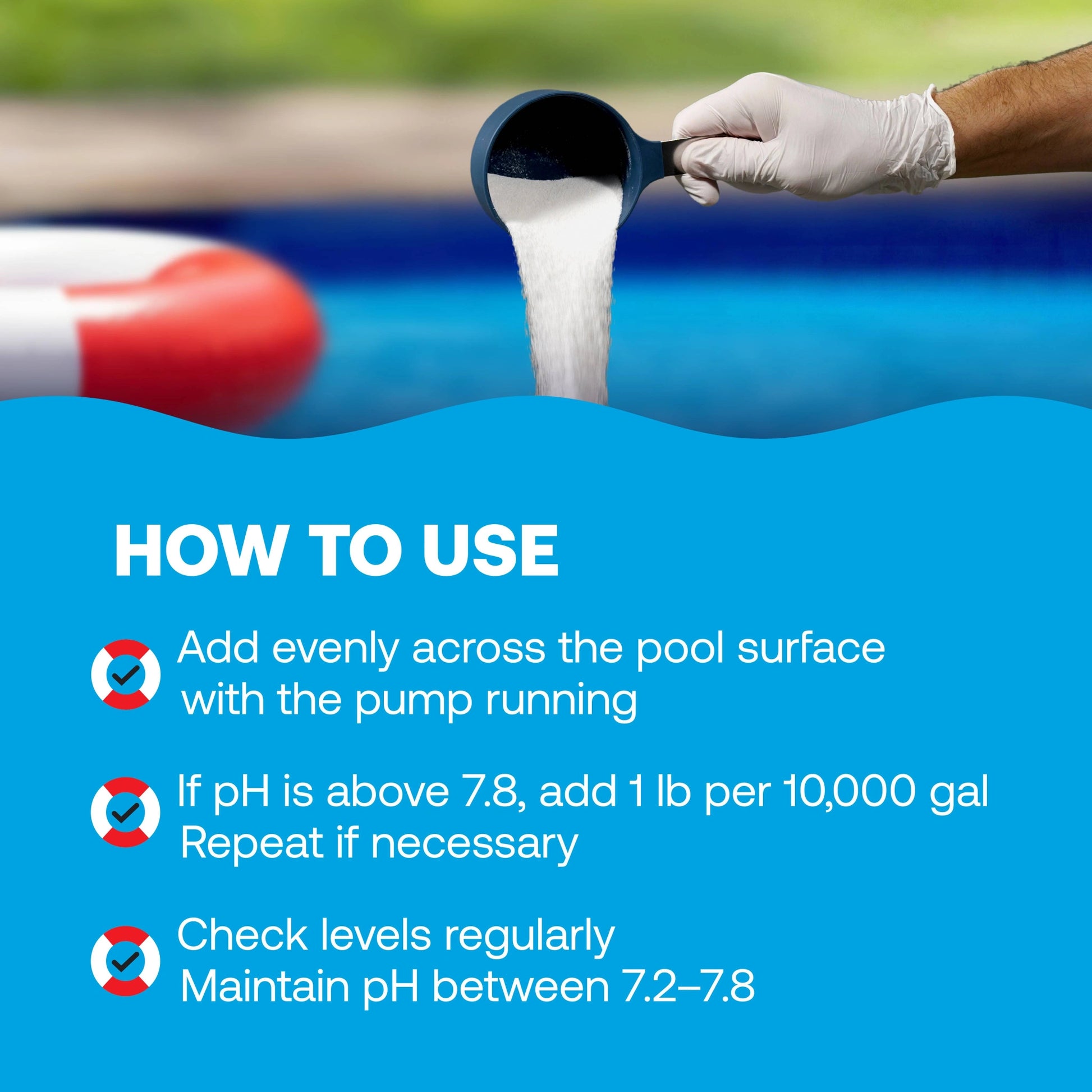 how to lower ph in pool illustrated with powder