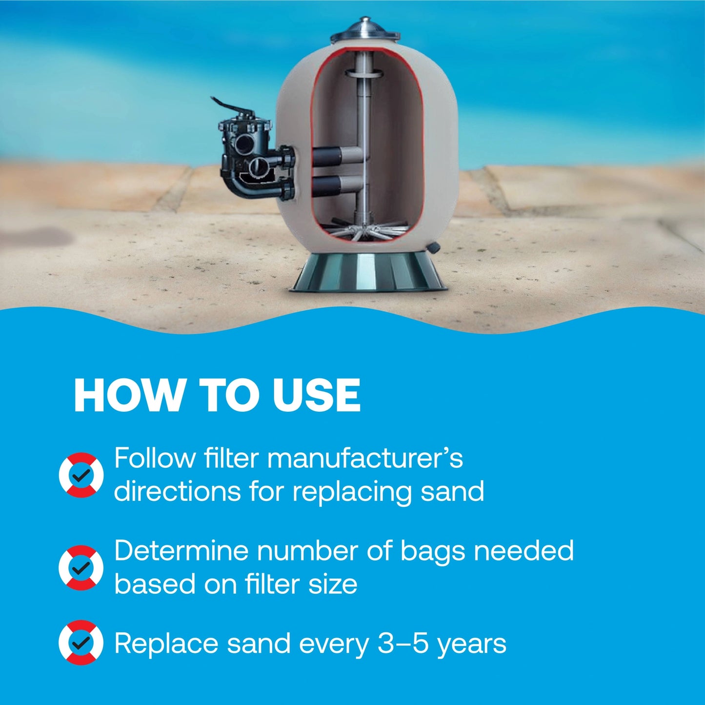 diagram showing filter sand replacement steps