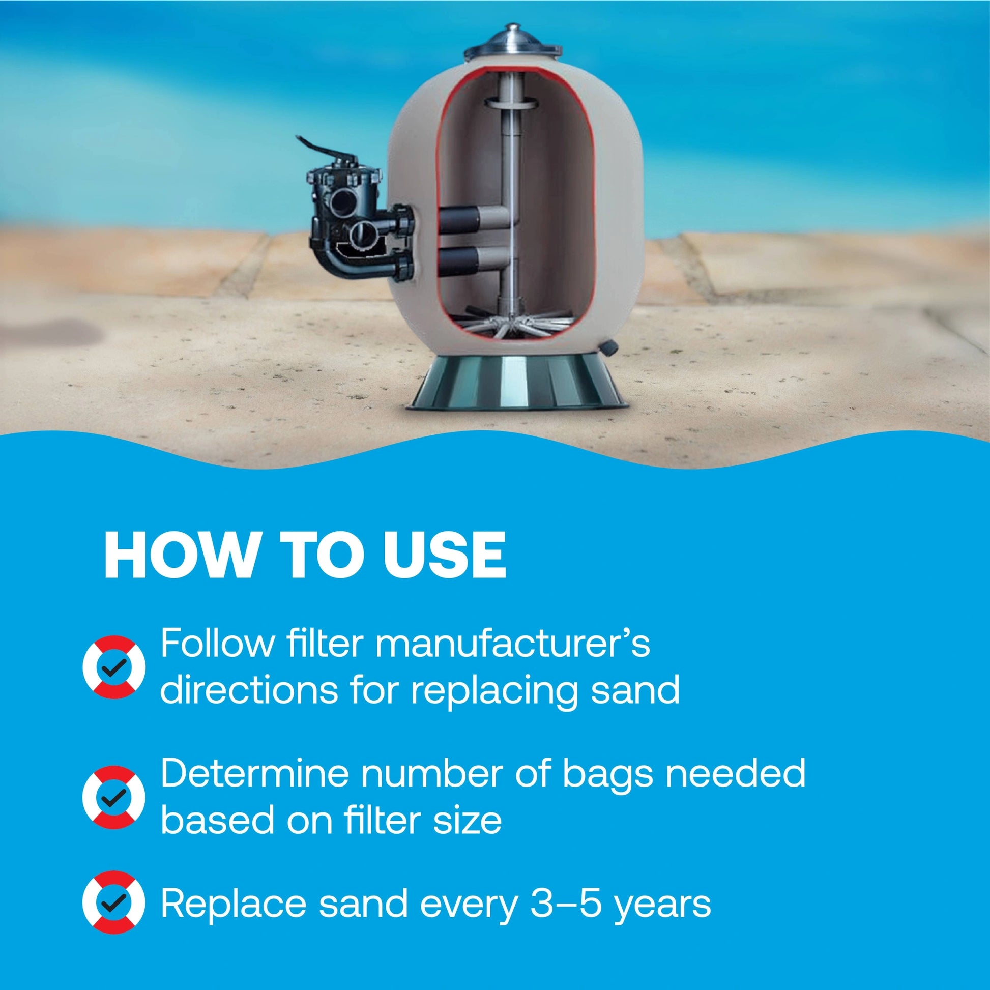 diagram showing filter sand replacement steps