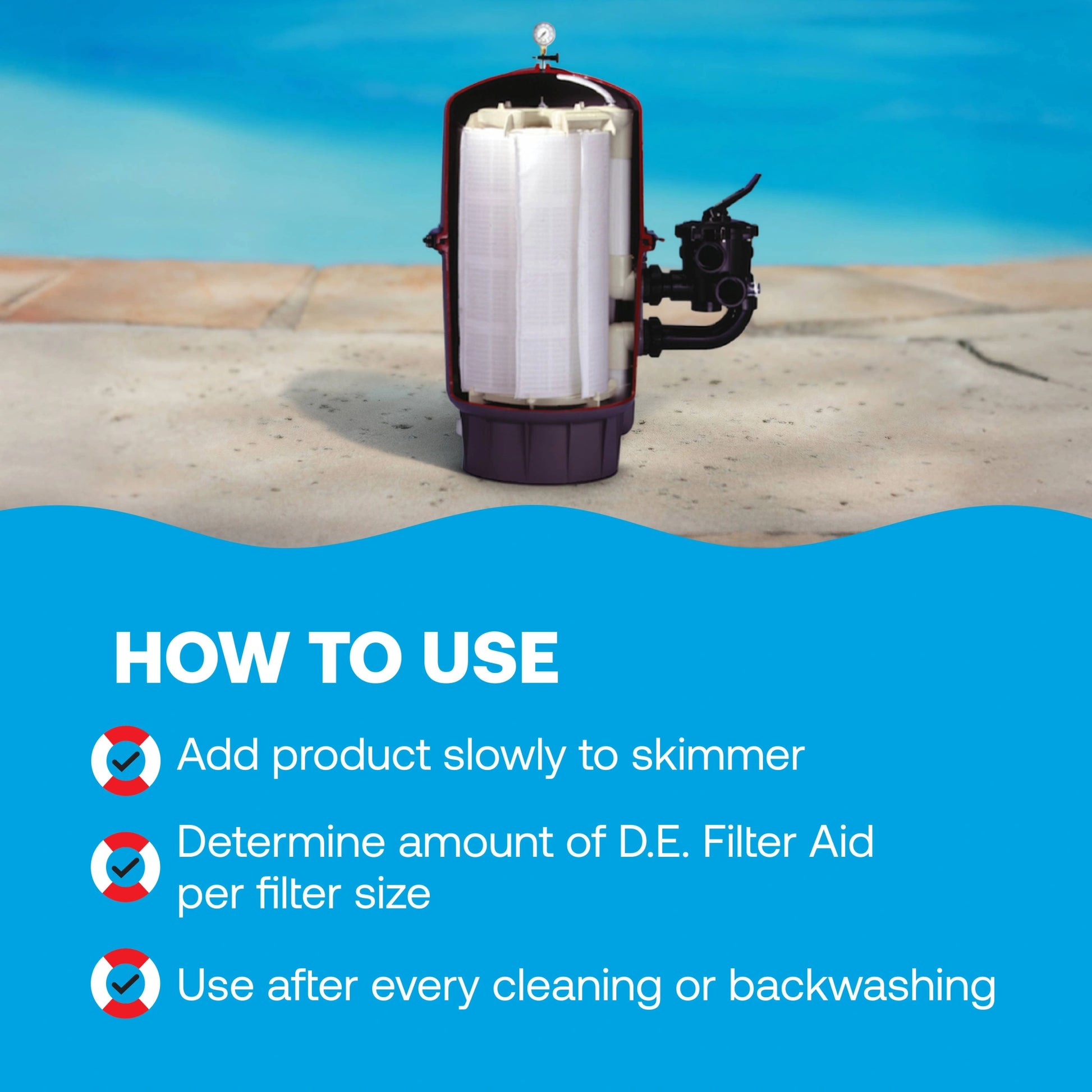 directions explaining how to use de filter powder