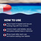 Secure the insert inside the basket with four screws, unlock it to add tablets, relock it, return the basket to the skimmer, and rinse the insert after every use before adding new tablets.