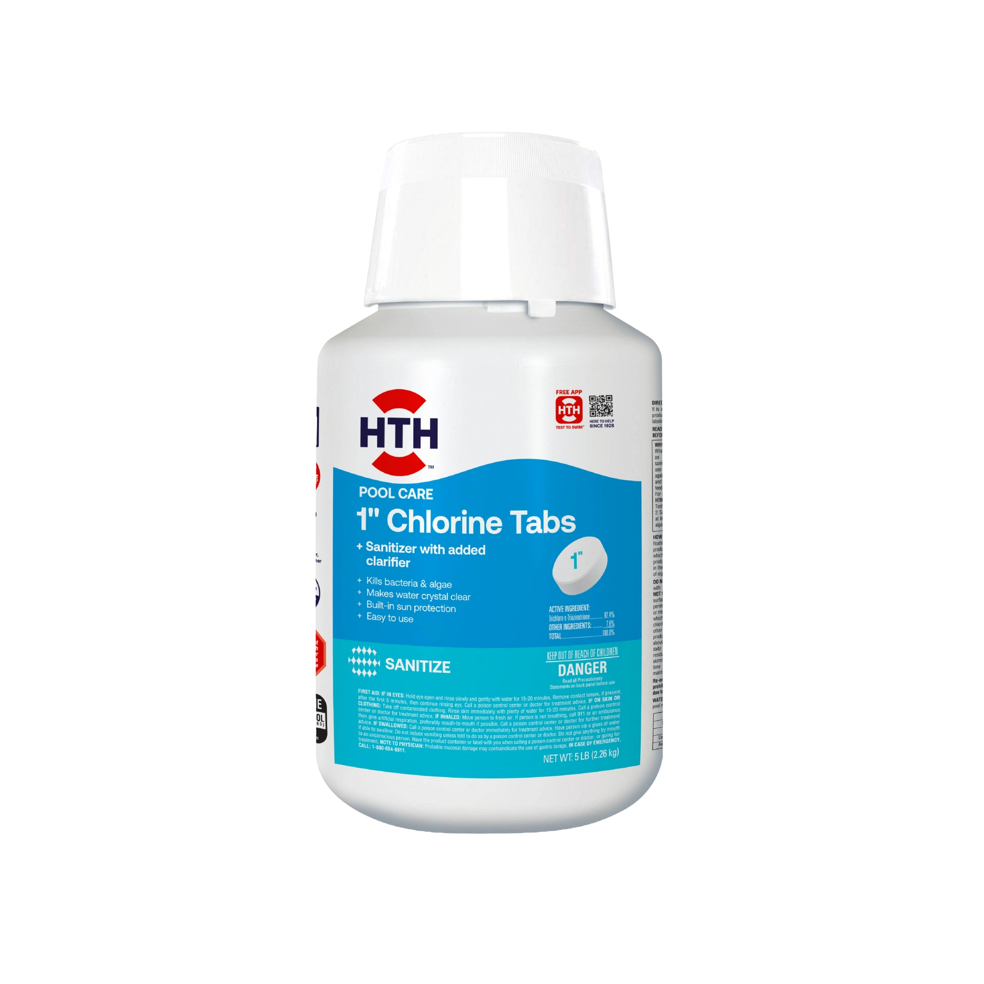 front of hth 1 inch chlorine tablet container