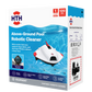 HTH Above-Ground Pool Robotic Cleaner retail packaging shown from an angled front corner view highlighting cordless design, 120-minute runtime, dual-layer filtration and auto edge parking features.