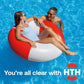 couple relaxing together on red and white float