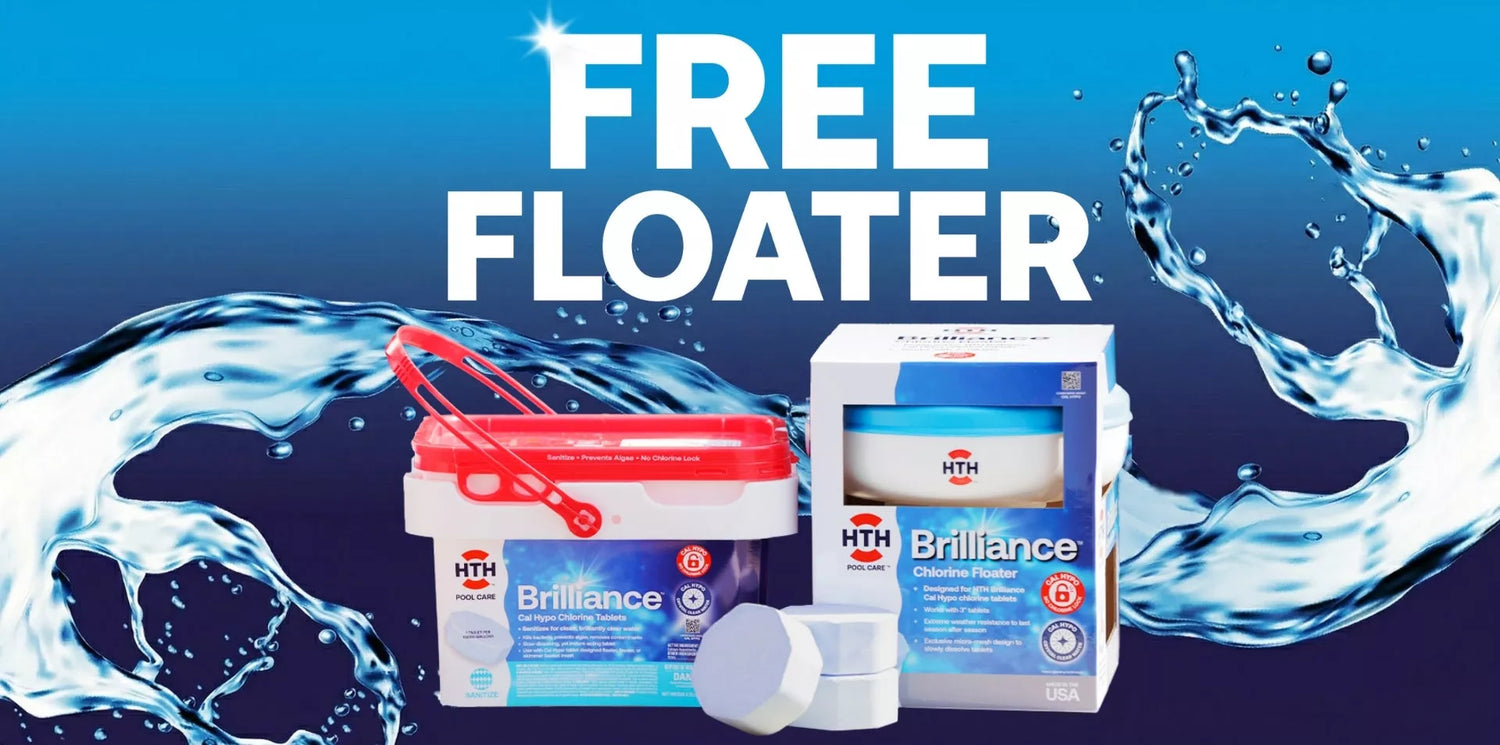 HTH Brilliance Cal Hypo chlorine tablets and chlorine floater set designed for effective pool sanitization.