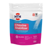 HTH Chlorine Stabilizer 4lb bag, used to protect chlorine from sunlight degradation and help it last longer in pool water.
