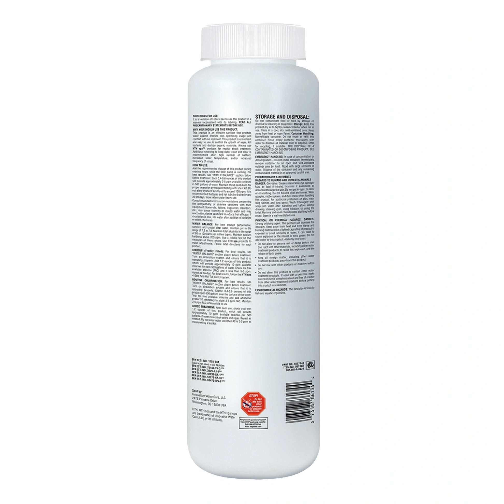 back of hth hot tub sanitizer 2.25 lb