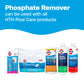 HTH Pool Care Phosphate Remover product group showcasing various compatible pool care items and testing supplies.