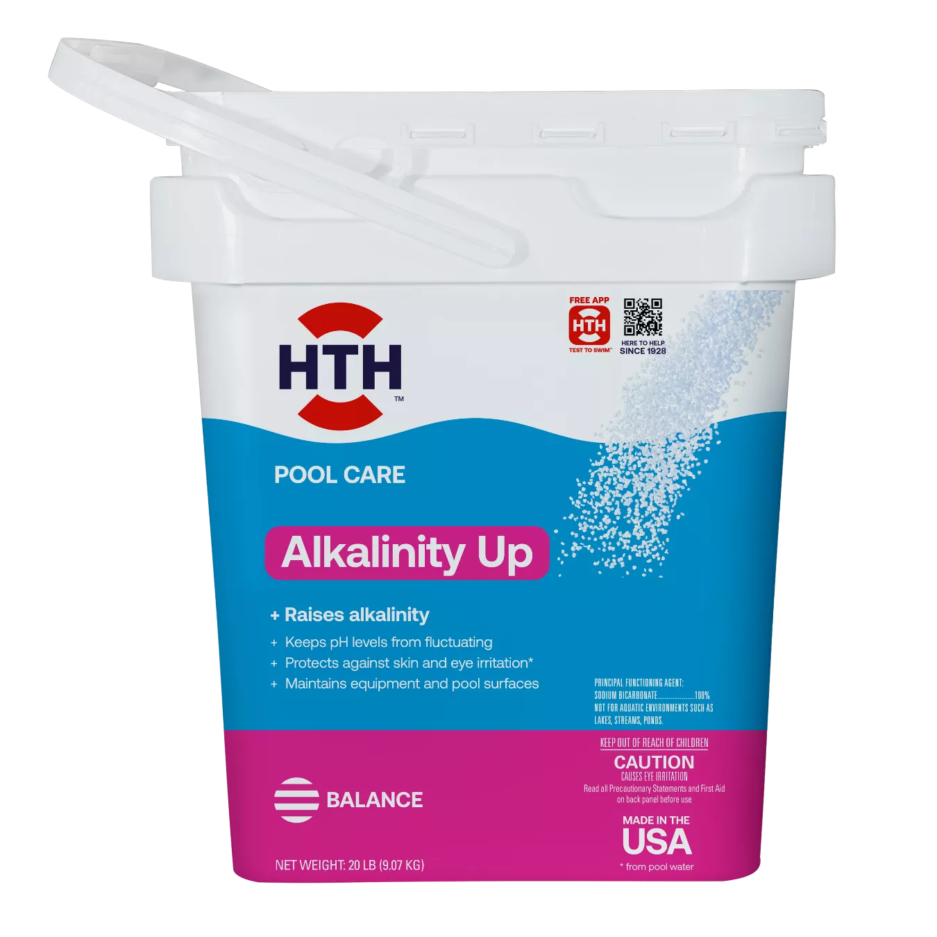 hth pool alkalinity increaser 20 lb bucket, front view