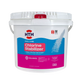 Front view of HTH Pool Care Chlorine Stabilizer 14 lb bucket, highlighting long-lasting sunlight protection for swimming pools.