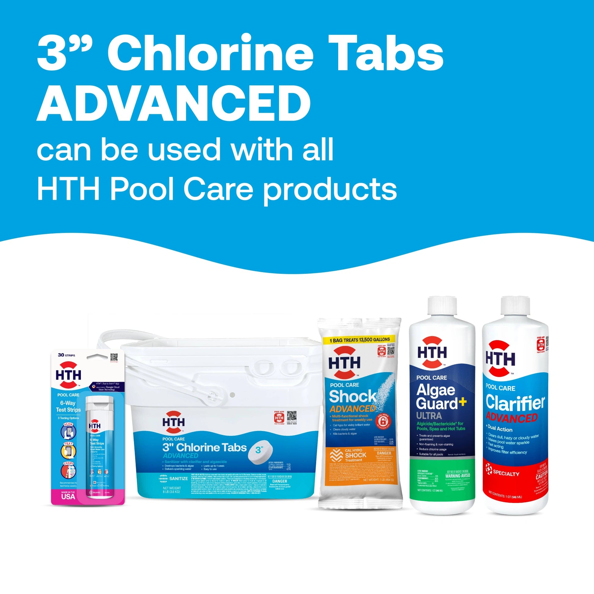 3 inch chlorine tablets displayed with compatible hth products